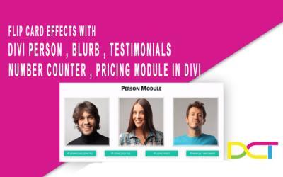 Flip Card Effects with Divi Person , Blurb , Testimonials , Number Counter , Pricing Module in Divi