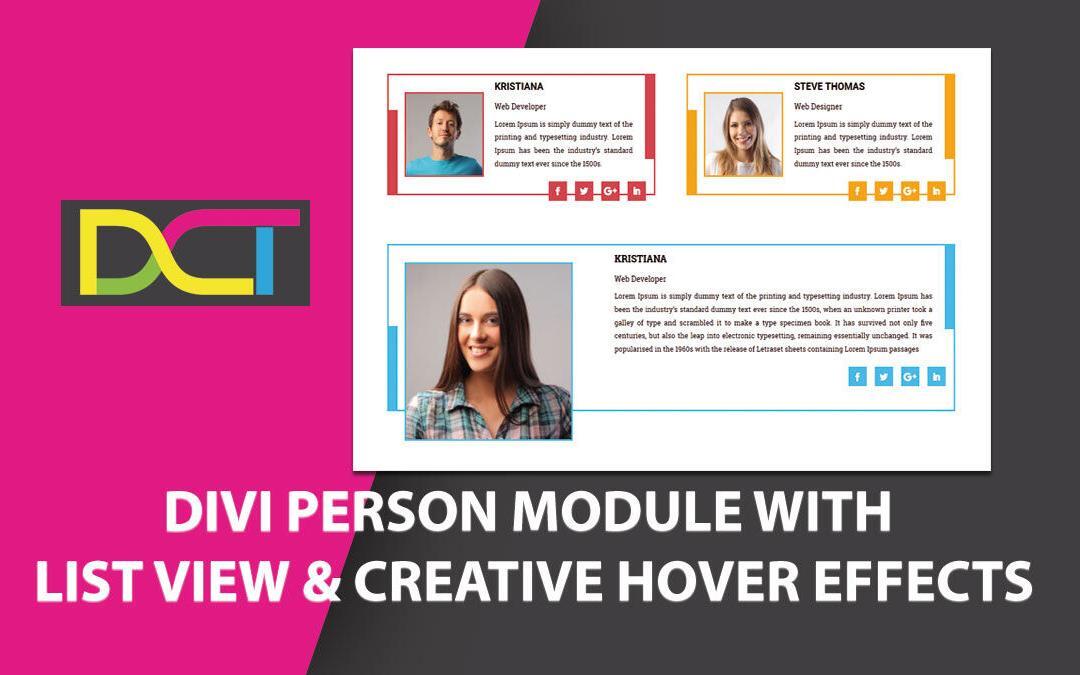DIVI Person Module With List View And Creative Hover Effects